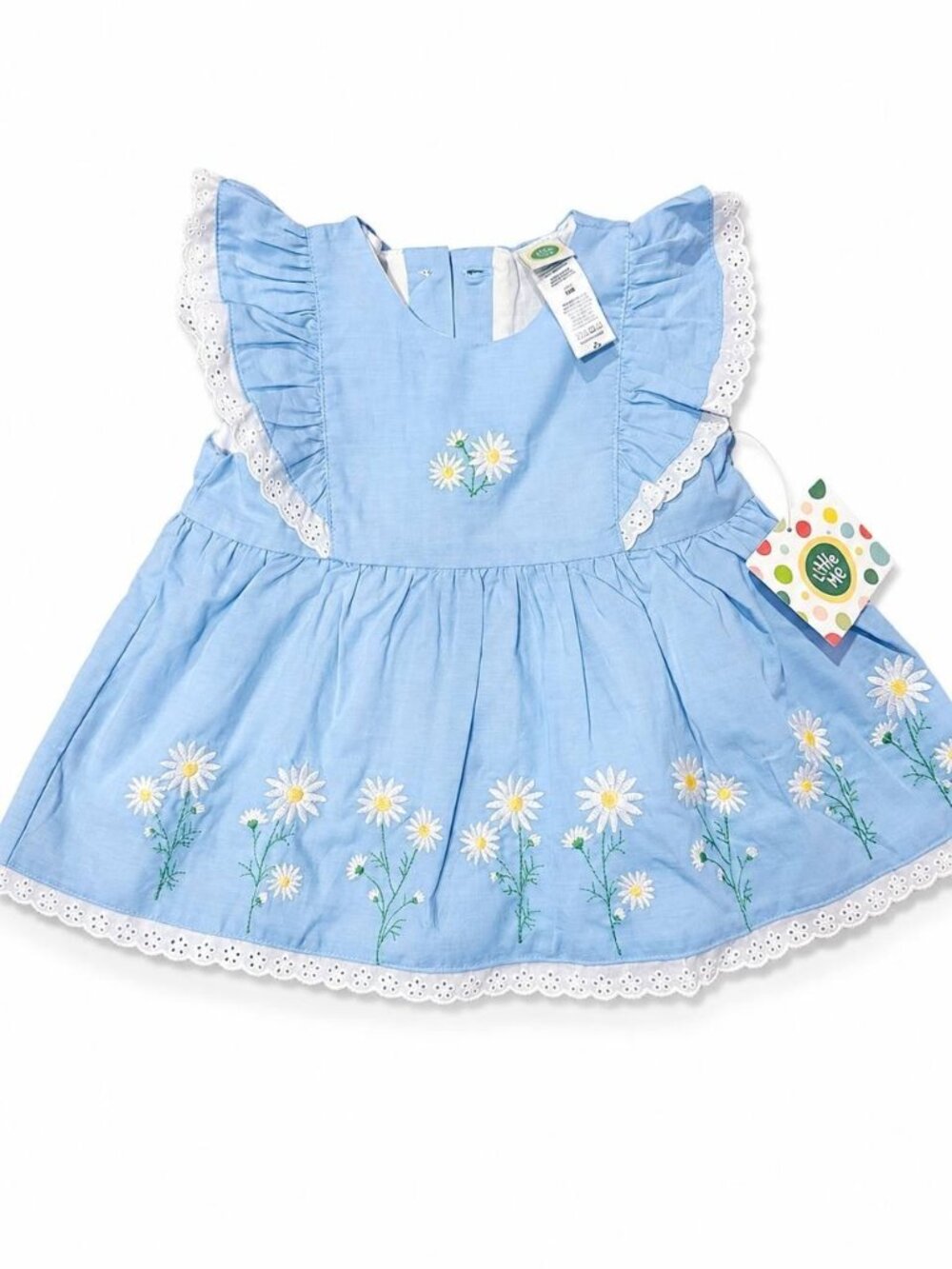 Little Me Baby Girls 18M Light Blue Daisy Embroidered Eyelet Trim Dress